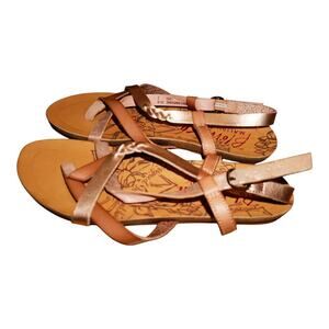Girls Sandals, Size 2, Tan, Gold And Salmon Colored, Blowfish By Malibu